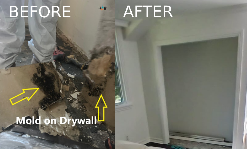 Before and after of a closet damage restoration